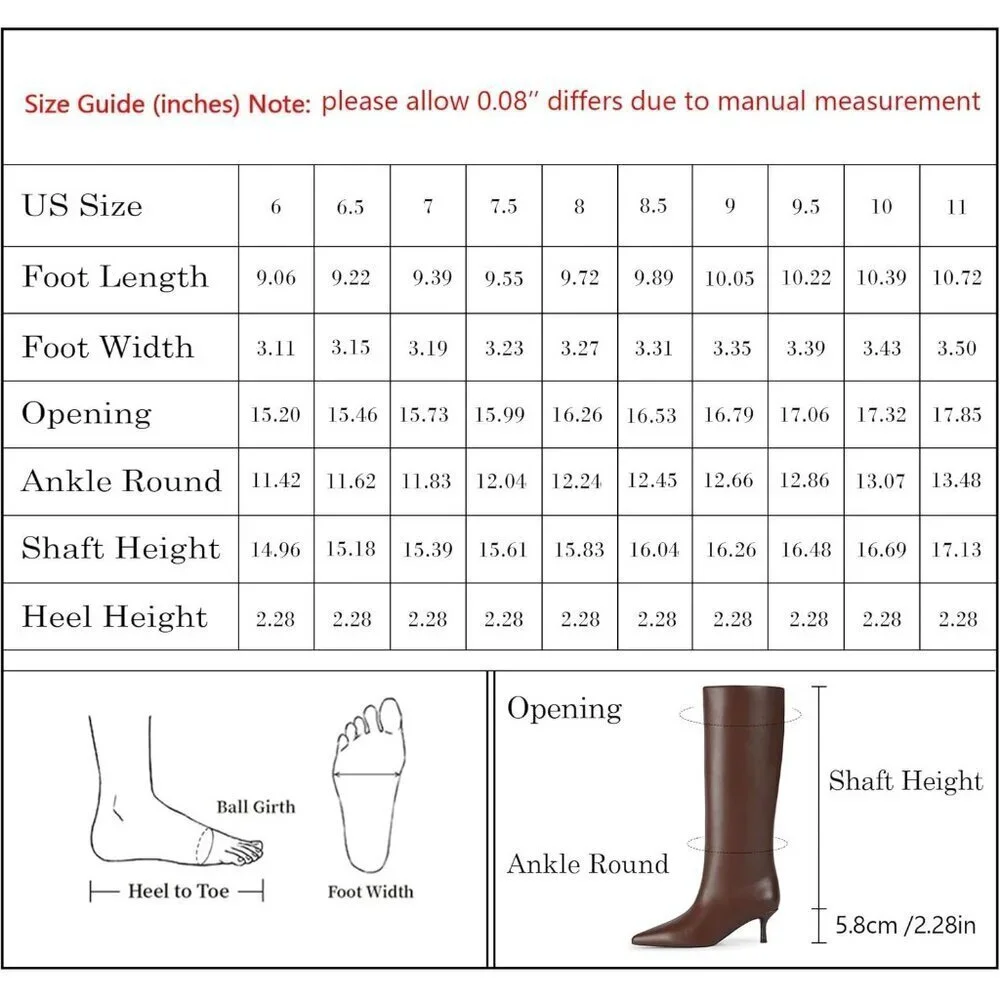 Women Brown Knee High Boots Kitten Heels Tall Pointed Toe Long Boots
